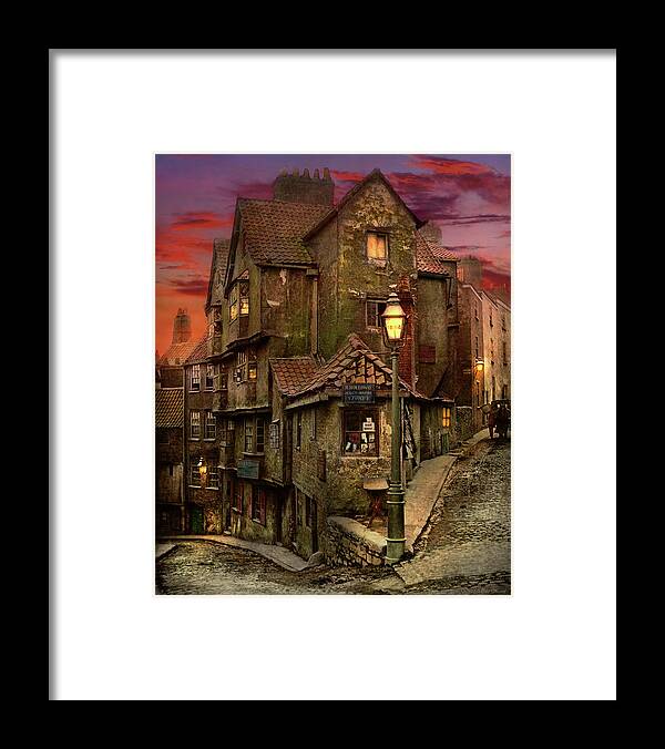 England Framed Print featuring the photograph City - Bristol, England - A Steep, Steep Street 1866 by Mike Savad