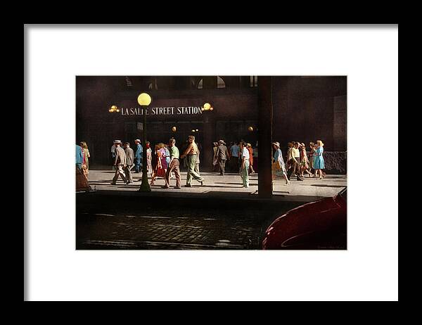 Chicago Framed Print featuring the photograph City - Chicago IL - Five o'clock crowd 1941 by Mike Savad