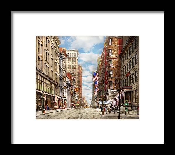 Cincinnati Framed Print featuring the photograph City - Cincinnati, OH - Fourth and Race St 1908 by Mike Savad