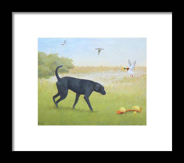 Black Lab Framed Print featuring the painting City Dog by Phyllis Andrews