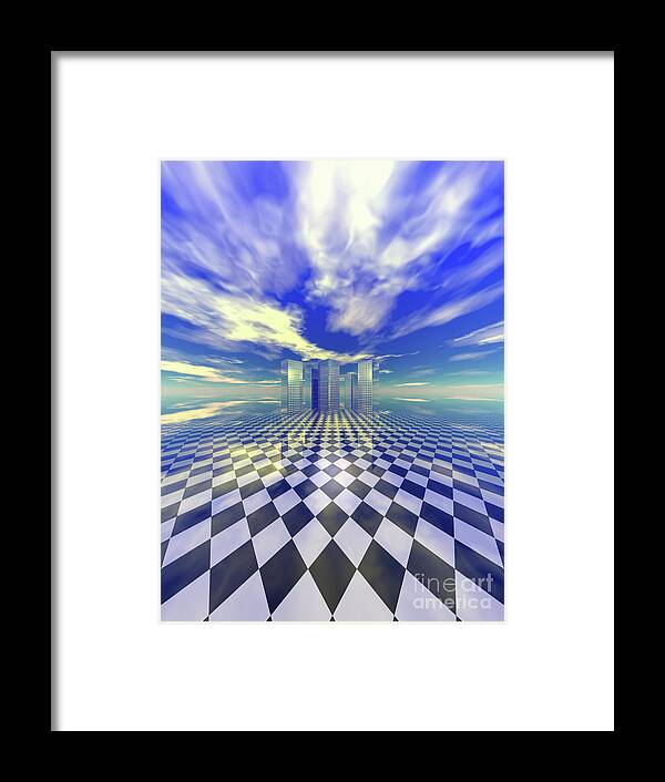 Digital Art Framed Print featuring the digital art City in the Clouds by Phil Perkins