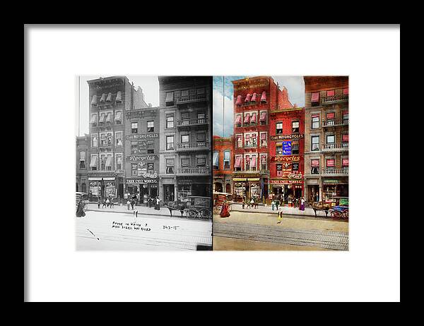 New York Framed Print featuring the photograph City - NY - Where the murder took place 1909 - Side by Side by Mike Savad