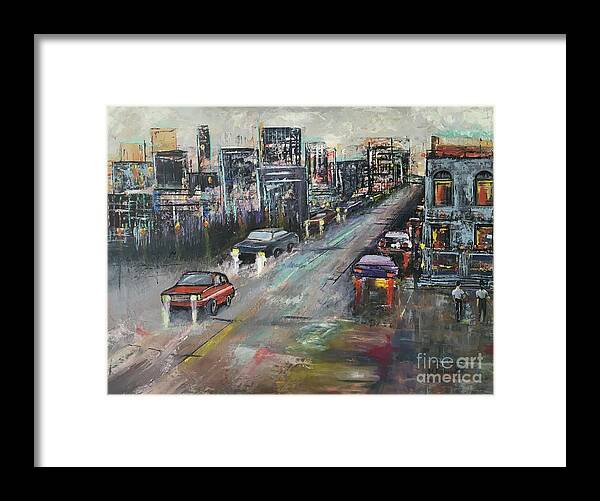 Painting Framed Print featuring the painting City traffic by Maria Karlosak
