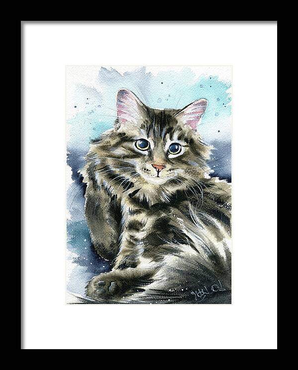 Cats Framed Print featuring the painting Clancy Fluffy Cat Painting by Dora Hathazi Mendes