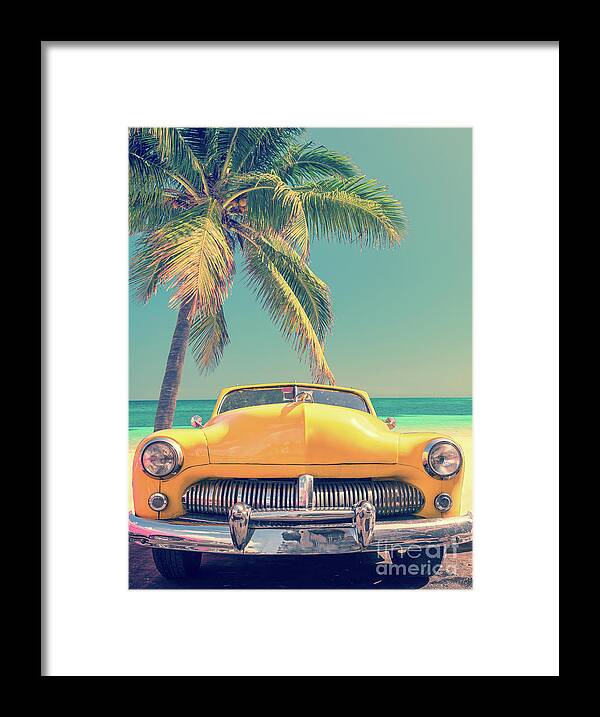 Car Framed Print featuring the photograph Classic car and palm tree by Delphimages Photo Creations