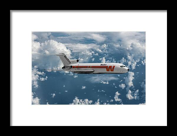 Western Airlines Framed Print featuring the mixed media Classic Western Airlines Boeing 727 by Erik Simonsen