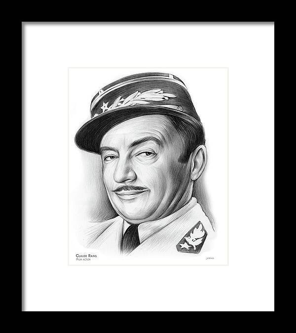 Pencil Framed Print featuring the drawing Claude Rains by Greg Joens