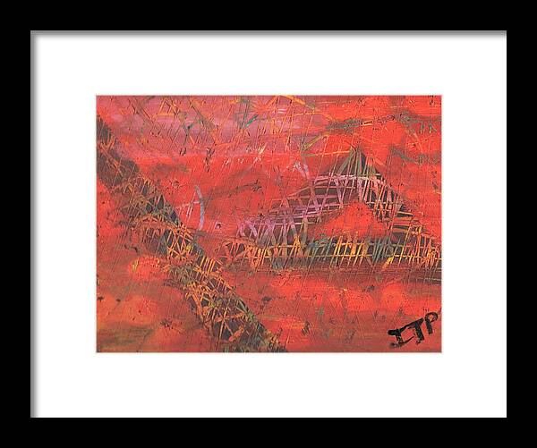 Red Framed Print featuring the painting Clawing through the Process by Esoteric Gardens KN