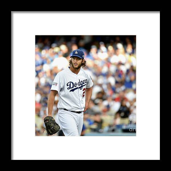 People Framed Print featuring the photograph Clayton Kershaw and Jhonny Peralta by Kevork Djansezian