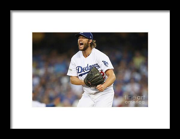 Three Quarter Length Framed Print featuring the photograph Clayton Kershaw by Ezra Shaw