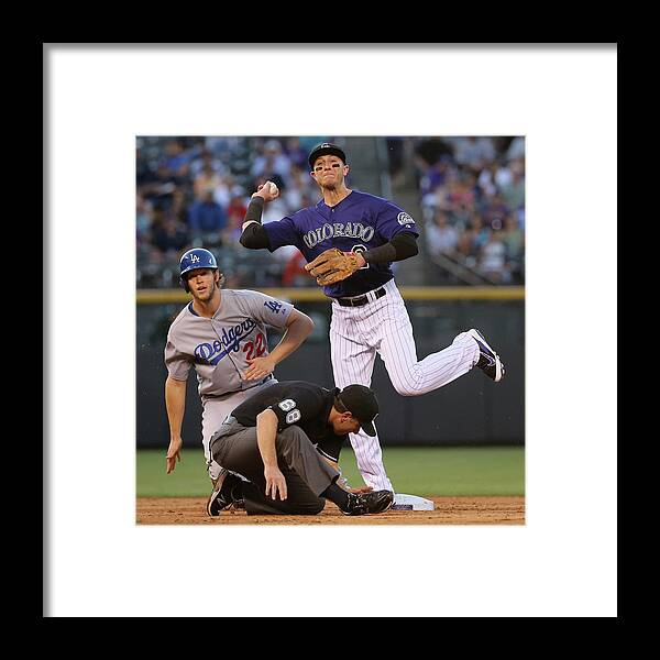 People Framed Print featuring the photograph Clayton Kershaw, Troy Tulowitzki, and Joc Pederson by Doug Pensinger