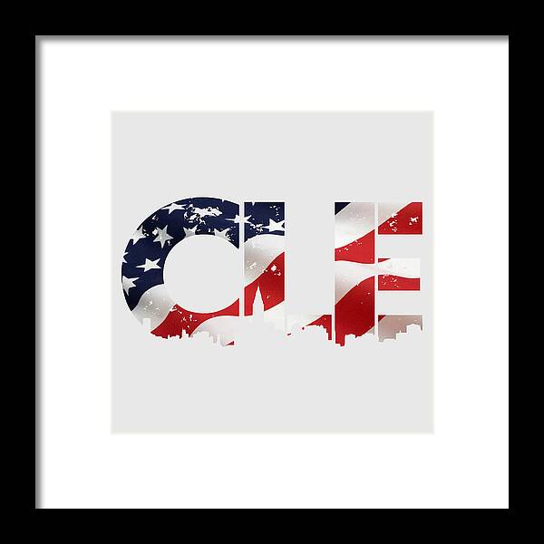 Cle Framed Print featuring the digital art CLE Cleveland Ohio Distressed American Flag Design by Ken Krolikowski