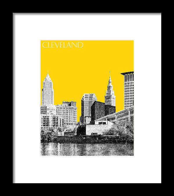 Architecture Framed Print featuring the digital art Cleveland Skyline 3 - Mustard by DB Artist