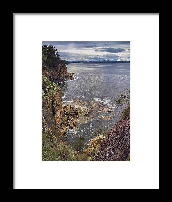 Landscape Framed Print featuring the photograph Cliffs at Blackmans Bay by Tony Crehan