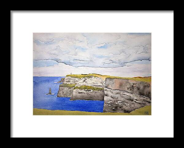 Watercolor Framed Print featuring the painting Cliffs of Moher by John Klobucher