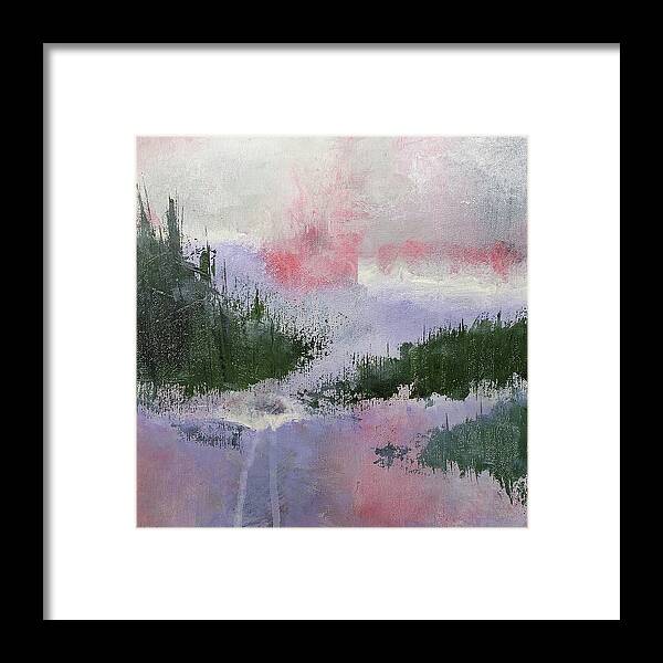 Climate Change Framed Print featuring the painting CLIMATE CHANGE II Abstract in Red Pink Purple Green by Lynnie Lang