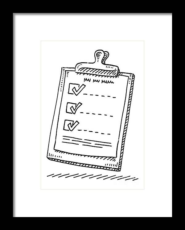 Sketch Framed Print featuring the drawing Clipboard Checklist Symbol Drawing by Frank Ramspott