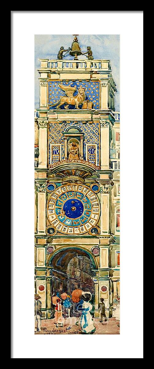 Clock Tower Framed Print featuring the painting Clock Tower, Saint Mark Square, Venice by Maurice Prendergast