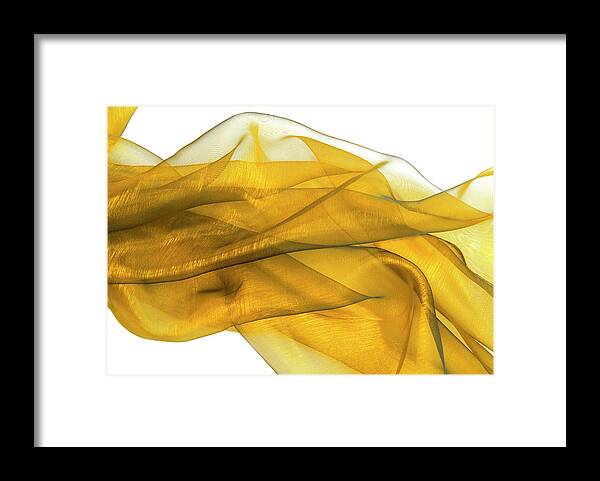 Organza Framed Print featuring the photograph Closeup Of The Golden Wavy Organza Fabric by Severija Kirilovaite