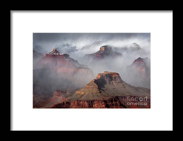Arizona Framed Print featuring the photograph Clouds and Fog in Winter at Grand Canyon National Park by Tom Schwabel