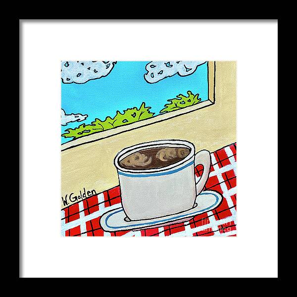 Black Line Art Framed Print featuring the painting Clouds in the Coffee by Wendy Golden