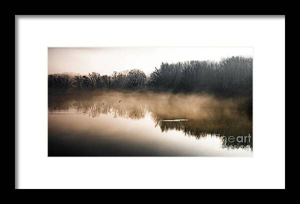 Atmosphere Framed Print featuring the photograph Clouds Of Mist Over The Watershed Of National Park River Danube Wetlands In Austria by Andreas Berthold