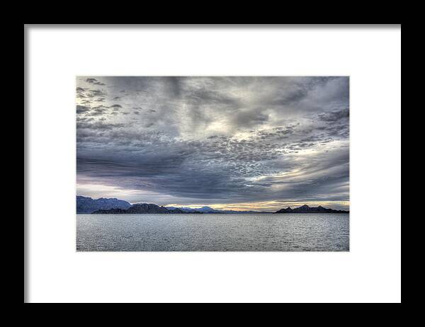 Tranquility Framed Print featuring the photograph Clouds over Sea of Cortes at Sunset by Created by MaryAnne Nelson