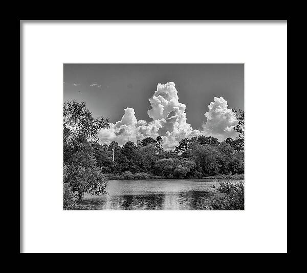 Black Framed Print featuring the photograph Clouds Over The Pond by Cathy Kovarik