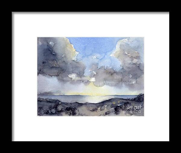 Watercolor Framed Print featuring the painting Clouds over the sea by Adriana Mueller