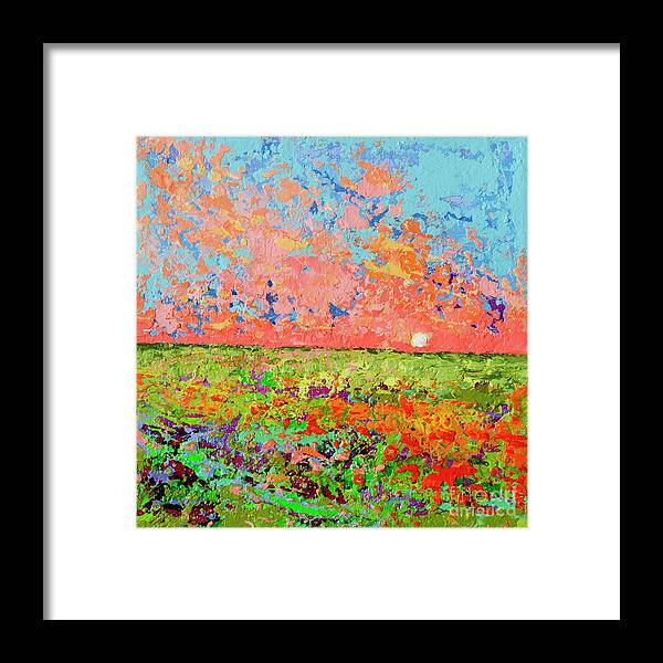 Bed Of Blooms Framed Print featuring the painting Cloudscape Vanilla Sunset on a Bed of Blooms Painting by Patricia Awapara