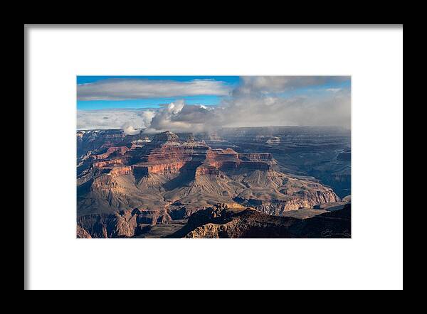 Grand Canyon Arizona Clouds Landscape Fstop101 Desert Cliffs Colorful Ancient Framed Print featuring the photograph Cloudy Grand Canyon by Geno Lee