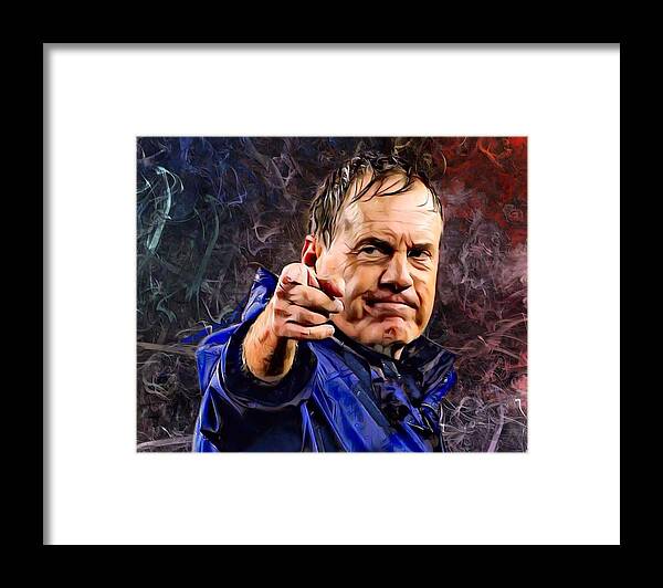 American Football Framed Print featuring the digital art Coach Bill Stephen Belichick Portrait by Scott Wallace Digital Designs