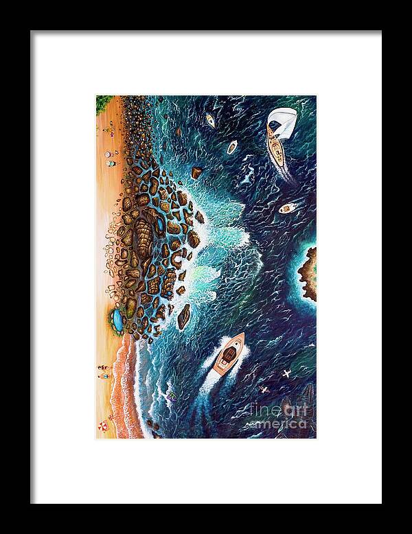 Seascape Framed Print featuring the painting Coastlines at a glance by Sudakshina Bhattacharya