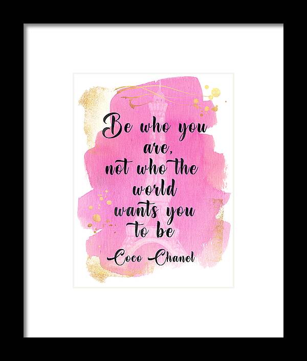 Coco Chanel quote pink watercolor Framed Print by Mihaela Pater
