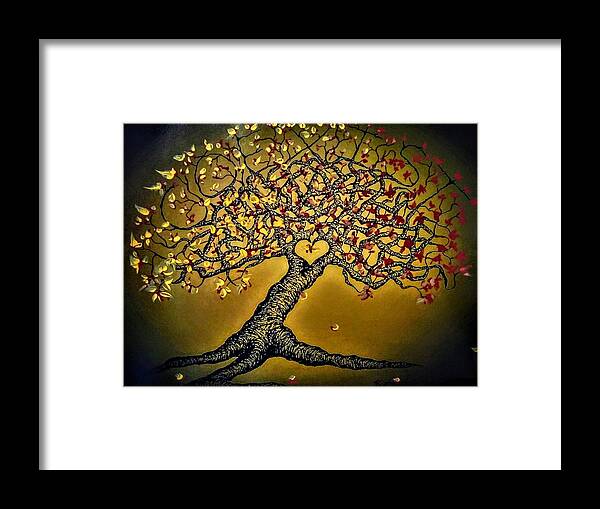 Coexist Framed Print featuring the drawing Coexist Love Tree w/ foliage by Aaron Bombalicki