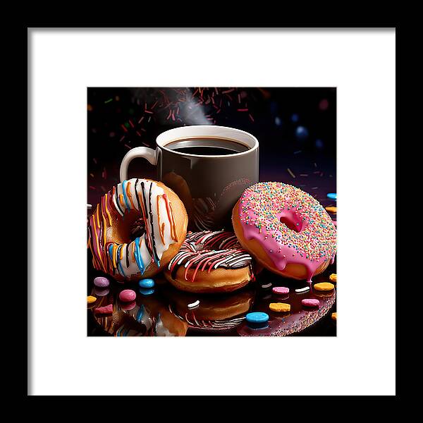 Coffee And Donuts Framed Print featuring the digital art Coffee Time by Lourry Legarde