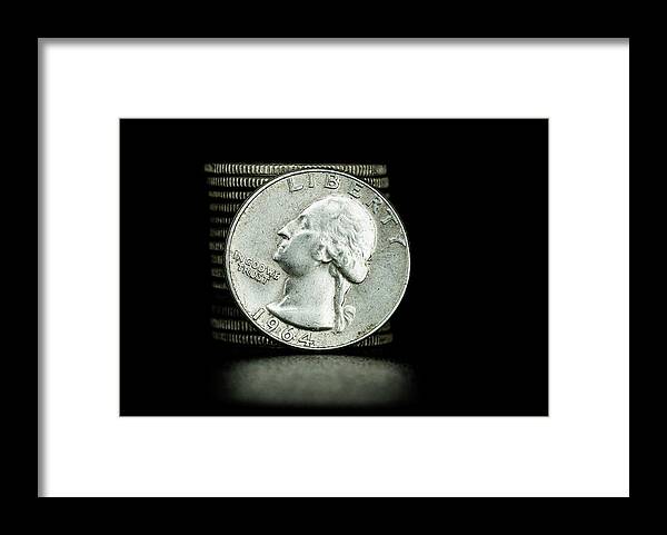 Coins Framed Print featuring the photograph Coin Collecting - 1964 Silver Quarters by Amelia Pearn