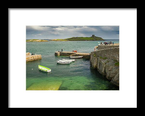 Small Framed Print featuring the photograph Coliemore Harbour with Saint Begnets Church on Dalkey Island by David L Moore