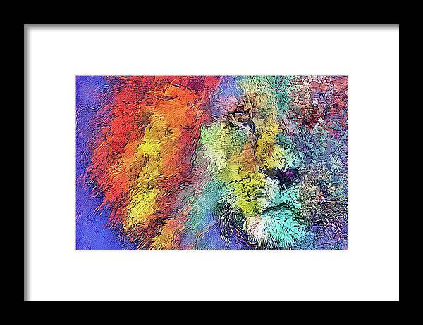Lion Framed Print featuring the mixed media Colorful Fragmented Lion Abstract by Shelli Fitzpatrick