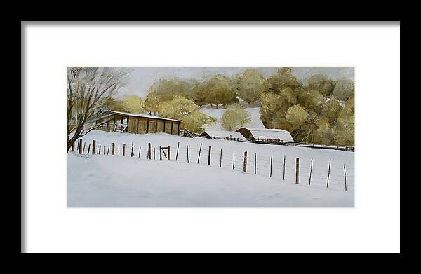 Winter Framed Print featuring the painting Colorado Farm by Hone Williams