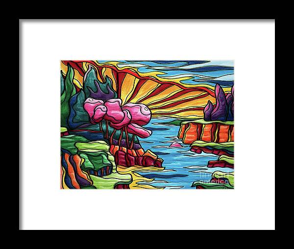 Colorado River Framed Print featuring the painting Colorado naive landscape, Colorado river by Nadia CHEVREL
