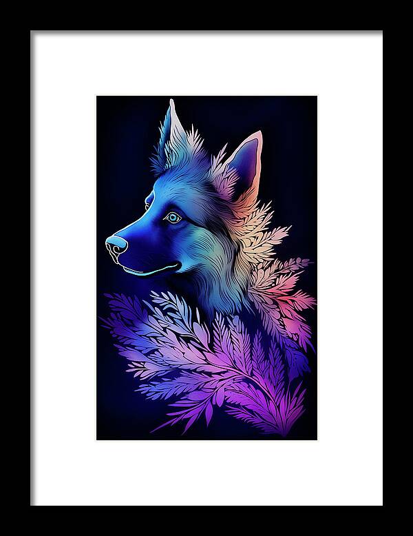 German Shepherd Dog Framed Print featuring the digital art Colorful Art Of A German Shepherd 2 by Angie Tirado