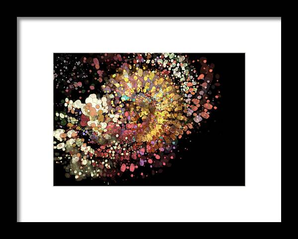 Abstract Circles Burp Gold Yellow White Black Tan Orange Turquoise Grey Framed Print featuring the digital art Colorful Burp by Kathleen Boyles