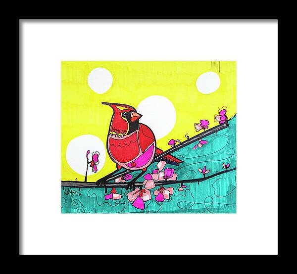 American Cardinal Framed Print featuring the drawing Colorful Cardinal by Creative Spirit