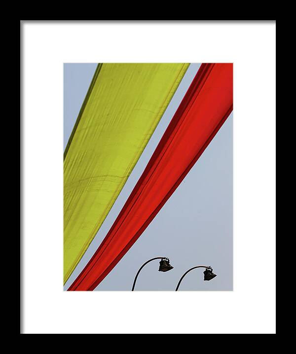Minimalism Framed Print featuring the photograph Colorful Drapes Vs Street Lights by Prakash Ghai