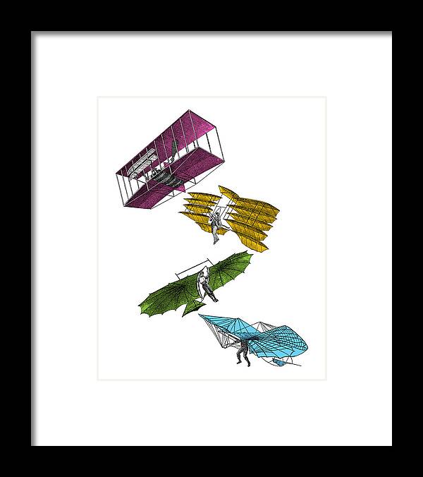 Airplane Framed Print featuring the digital art Colorful hang gliders by Madame Memento