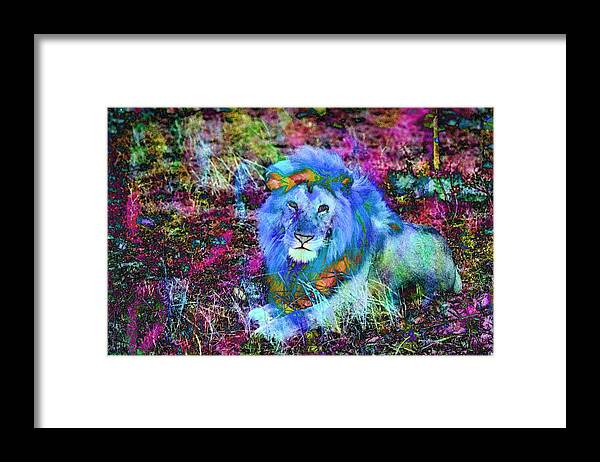 Lion Framed Print featuring the digital art Colorful Lion King by Russel Considine