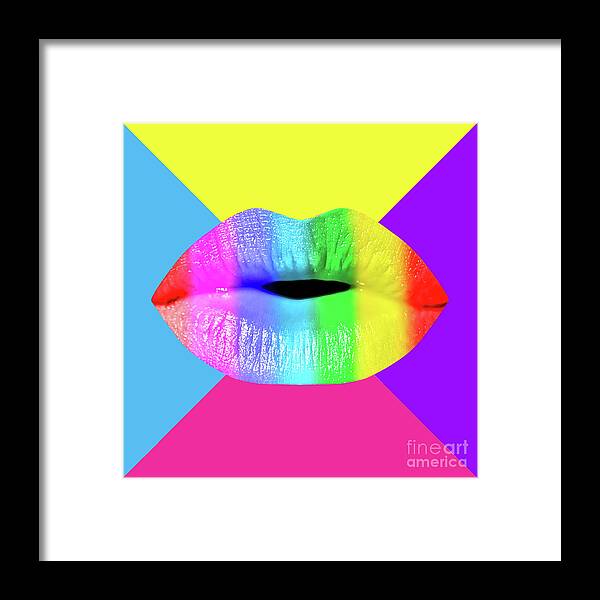 Lips Framed Print featuring the mixed media Colorful Lips Mask - Rainbow by Chris Andruskiewicz