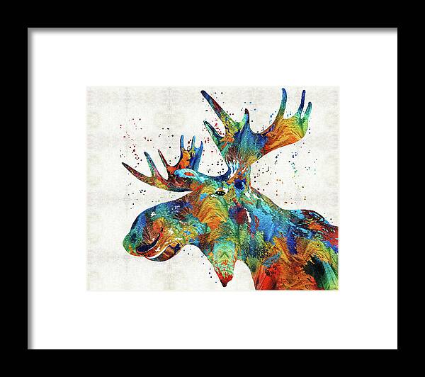 Moose Framed Print featuring the painting Colorful Moose Confetti In Reverse by Sharon Cummings