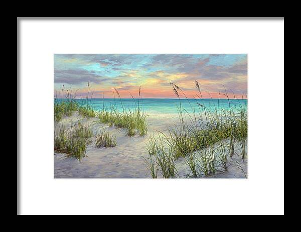 Beach Framed Print featuring the painting Colorful Morning SeaOats by Laurie Snow Hein